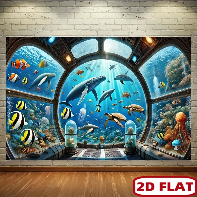 Ocean Aquarium - Onderwater Onderzeeër Raam Walvissenhaai Wandtapijt 2D